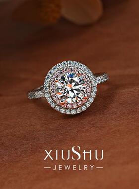 经典满钻T家s925银圆钻仿真钻戒指女火彩高碳钻海蓝宝轻奢送女友