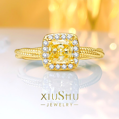 轻奢简约925纯银黄钻镀黄金戒指