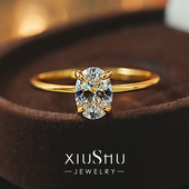 平替钻戒1克拉椭圆形冰花切割925银戒指极简风 星芒小鸽子蛋