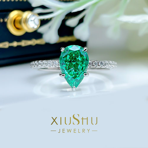 超闪秀气水滴细圈彩钻戒指