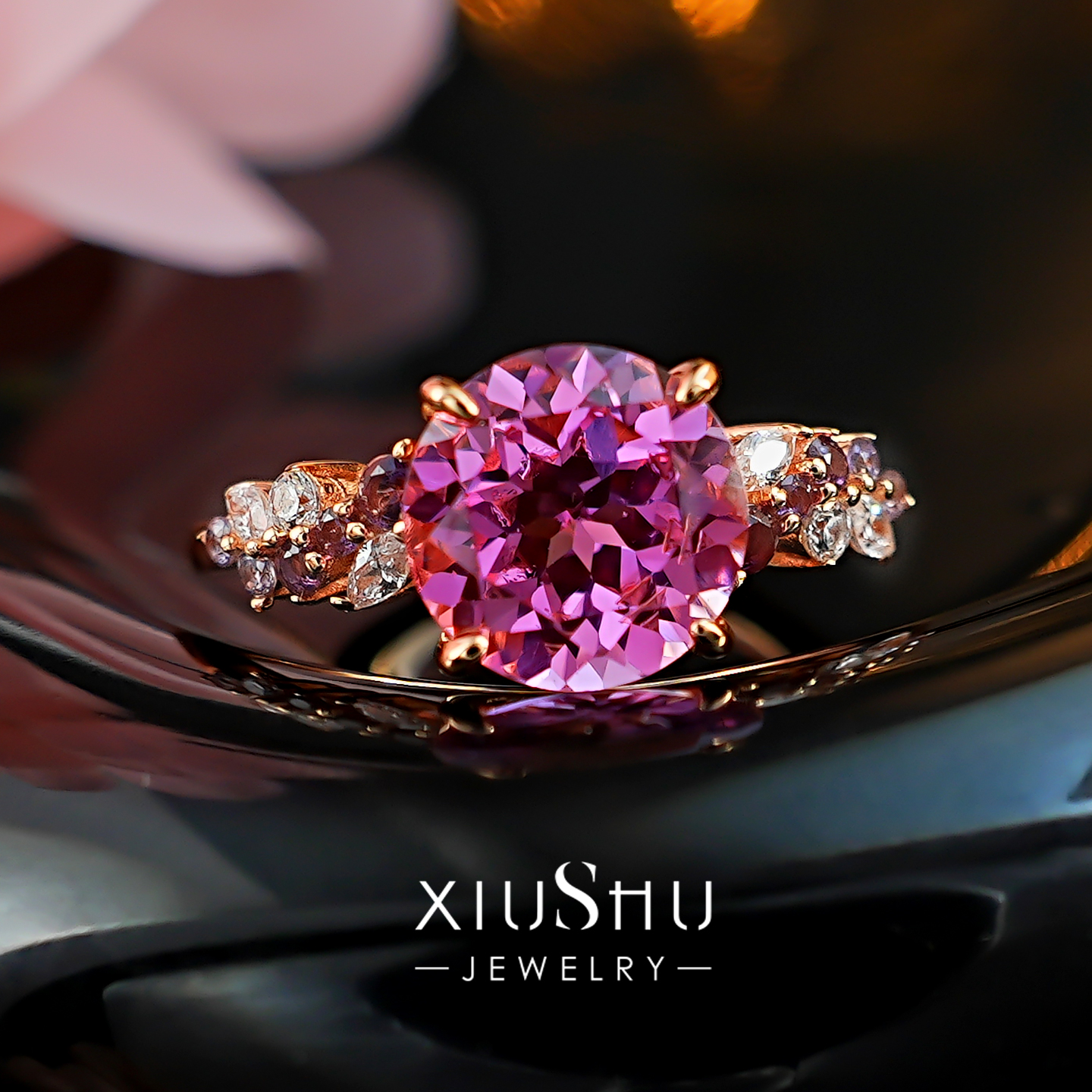 3ct卢比来粉碧玺色925纯银戒指