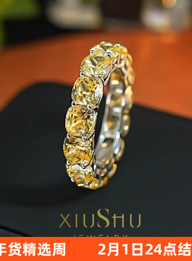 璀璨方糖轻奢雷迪恩设计满钻排戒镶嵌公主方高碳钻S925银气质百搭