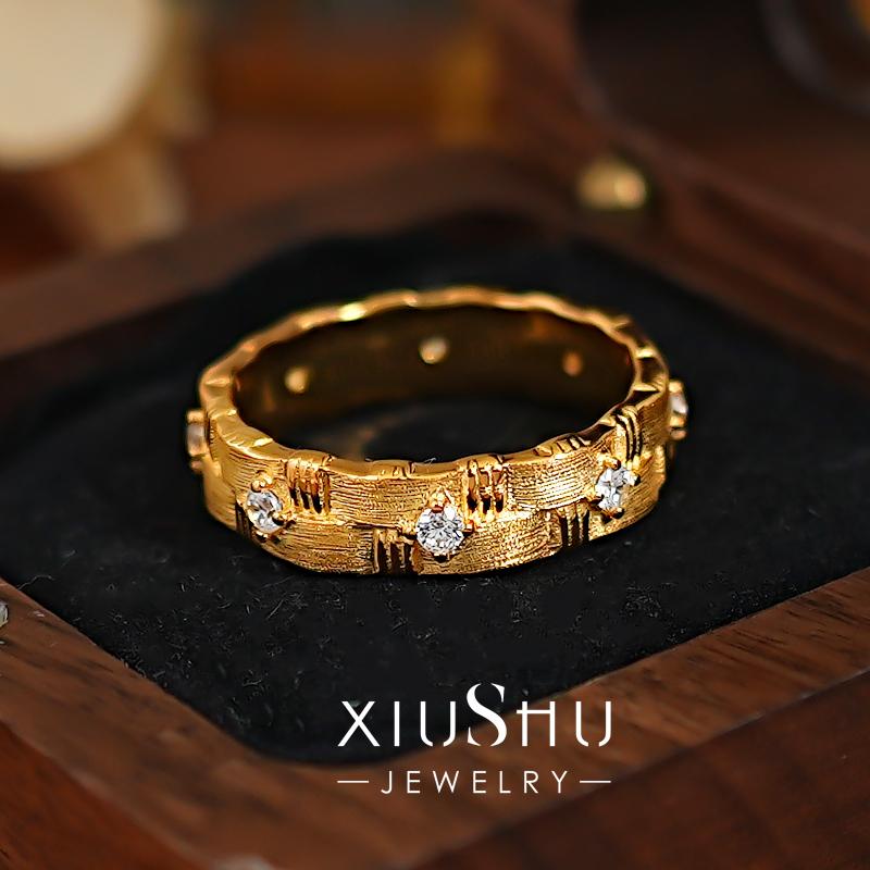 编织造型金属拉丝925银戒指女