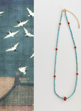 我栖春山~国风新中式南红玛瑙项链复古民族风绿松石锁骨链项饰品