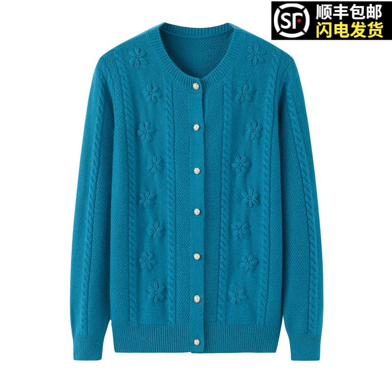 羊绒妈妈装圆领圆领纯色厚款长袖