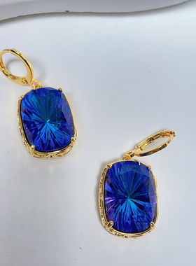 轻奢蓝色重工烟花切水晶耳扣超级漂亮的切工细节满满薄耳垂适用女