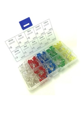 300个 3mm 5mmLED红黄蓝绿白五色发光二极管套装 LED样品盒 短脚