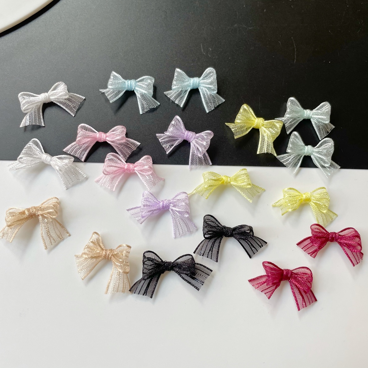 超仙蕾丝花纹纱纯手工蝴蝶结 美甲饰品堆钻球配件