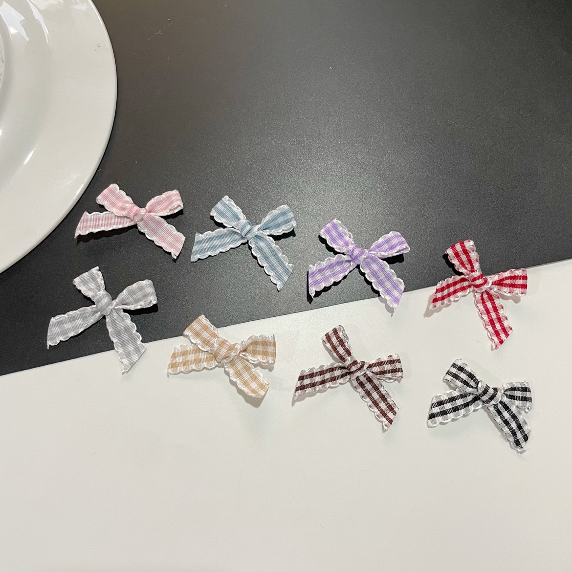 韩系芭蕾风格子花边蝴蝶结diy手打少女发夹配件服装服饰辅料