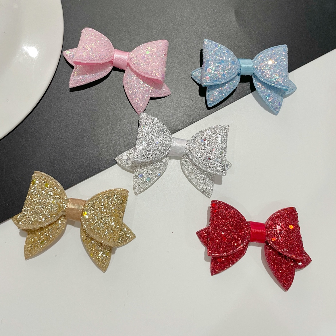闪粉压花艾莎公主蝴蝶结冰雪奇缘DIY发箍帽子材料配件