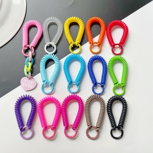 弹簧伸缩绳钥匙扣挂扣清新好运快乐可爱一举夺魁高考放松