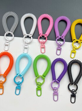 糖果色弹簧绳钥匙扣挂件卡套挽手挂绳防丢彩色弹力伸缩接送卡绳