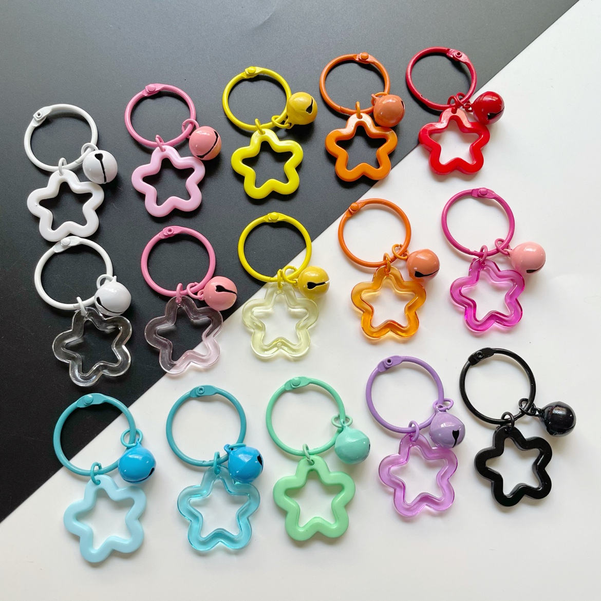 彩色五角星亚克力钥匙扣挂件糖果色耳机套挂饰小清新情侣包包装饰