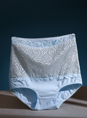 4条装 纯棉女士内裤高腰性感蕾丝全棉质面料舒适包臀微收腹三角裤