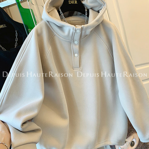 DHR休闲套头连帽加绒加厚卫衣