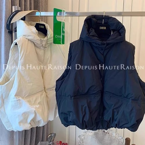 DHR独特连帽花苞羽绒服面包马甲