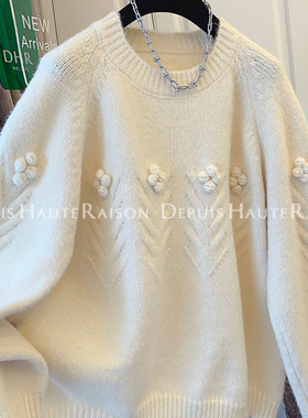 DHR 独特超好看慵懒风软糯花朵针织衫毛衣宽松上衣女2025冬装新款