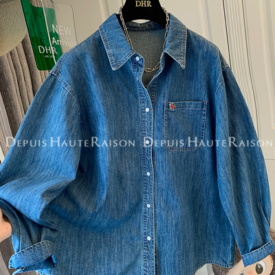 DHR超好看美式复古小马牛仔衬衫