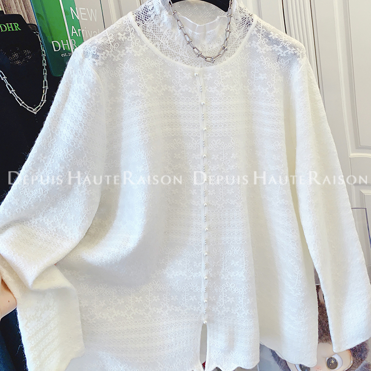 DHR法式珍珠水溶蕾丝羊毛针织衫