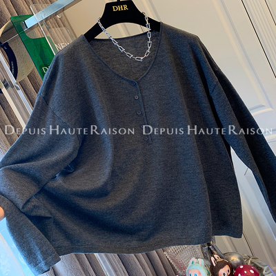 DHR简约黑色灰色长袖T恤针织衫