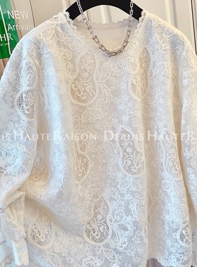 DHR 独特新中式气质葫芦蕾丝衫衬衫长袖T恤宽松上衣女内搭冬新款