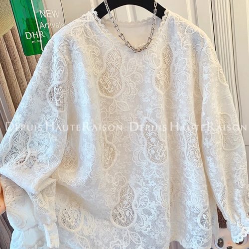 DHR新中式气质葫芦蕾丝衫衬衫