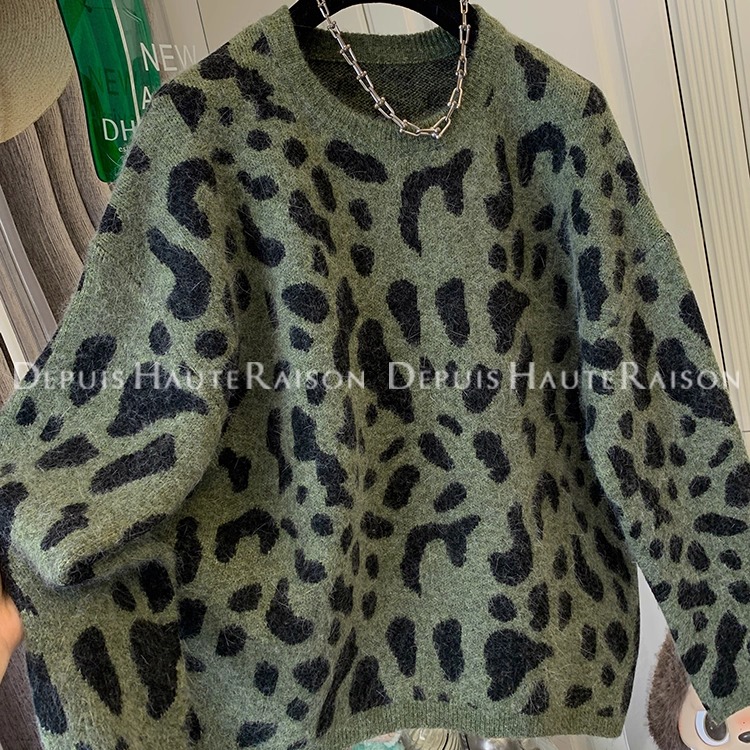 DHR超好看慵懒风豹纹毛衣针织衫