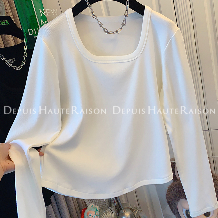 DHR气质方领加绒长袖T恤上衣女