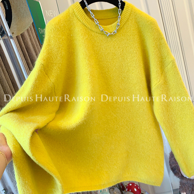 DHR超好看慵懒风橘色黄色针织衫