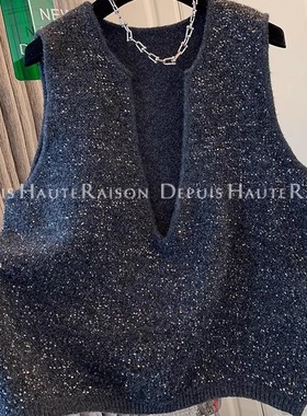 DHR 超好看法式气质亮片针织衫马甲毛衣宽松背心上衣女2025冬内搭