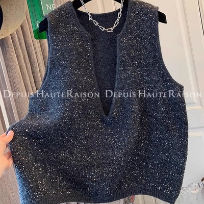 DHR好看法式气质亮片针织衫马甲