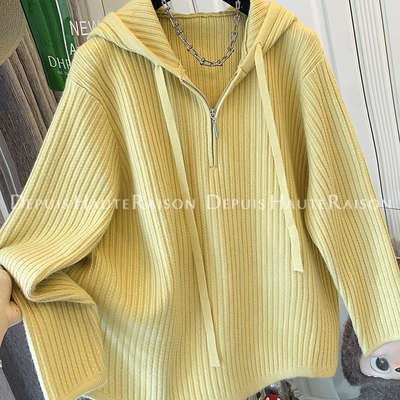 DHR慵懒坑条连帽毛衣加厚针织衫