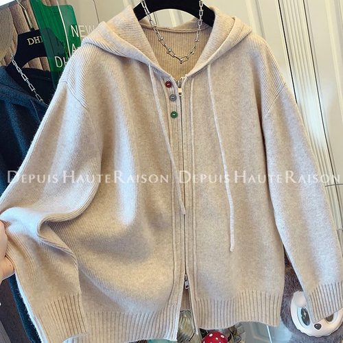 DHR设计好看拉链软糯连帽针织衫