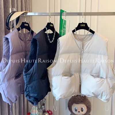 DHR好看黑色白色圆领面包羽绒服