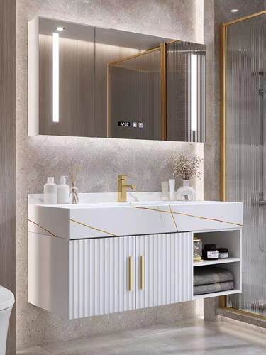 简约现代岩板轻奢橡木浴室柜洗脸洗手盆洗漱台智能镜柜组合YB006