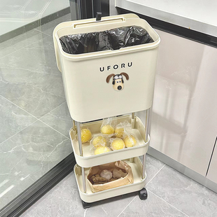 uforu厨房双层高垃圾桶家用客厅置物架干湿分离大容量可移动2022