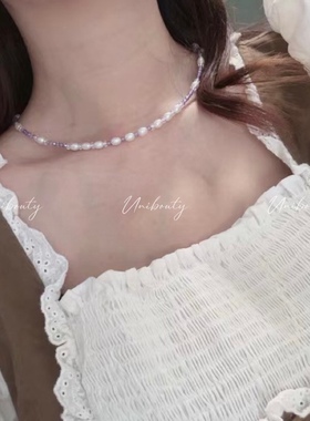 原创设计高级感轻奢小众手工天然淡水珍珠米珠紫水晶珠串项链女