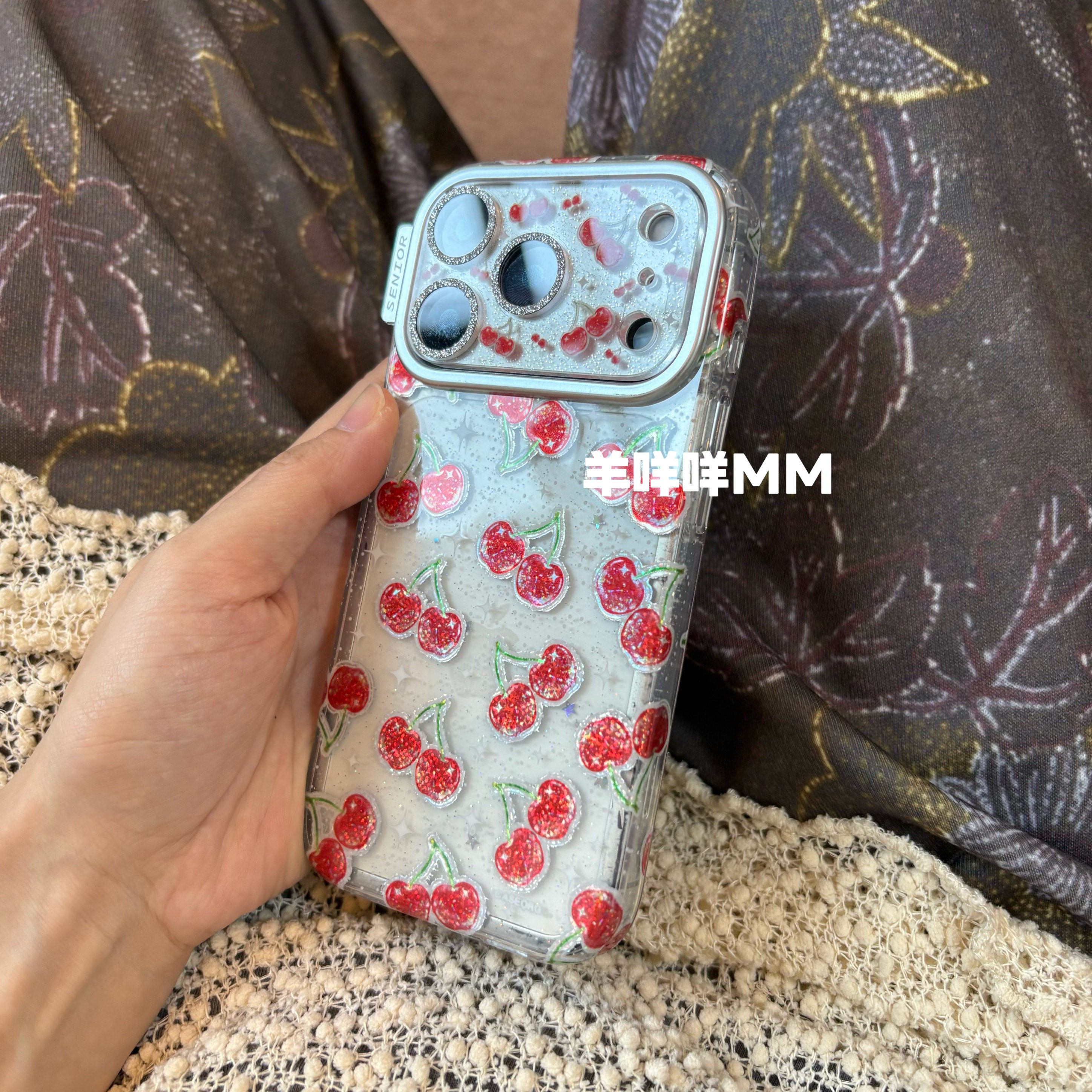 羊咩咩MM简约ins韩系全包镜头膜苹果17ProMax透明樱桃手机壳适用iPhone13/14防摔15Pro女16保护套