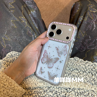 羊咩咩MM韩系早春ins蝴蝶苹果17ProMax透明小众手机壳适用iPhone16Pro少女心13/14防摔15/17Pro软套