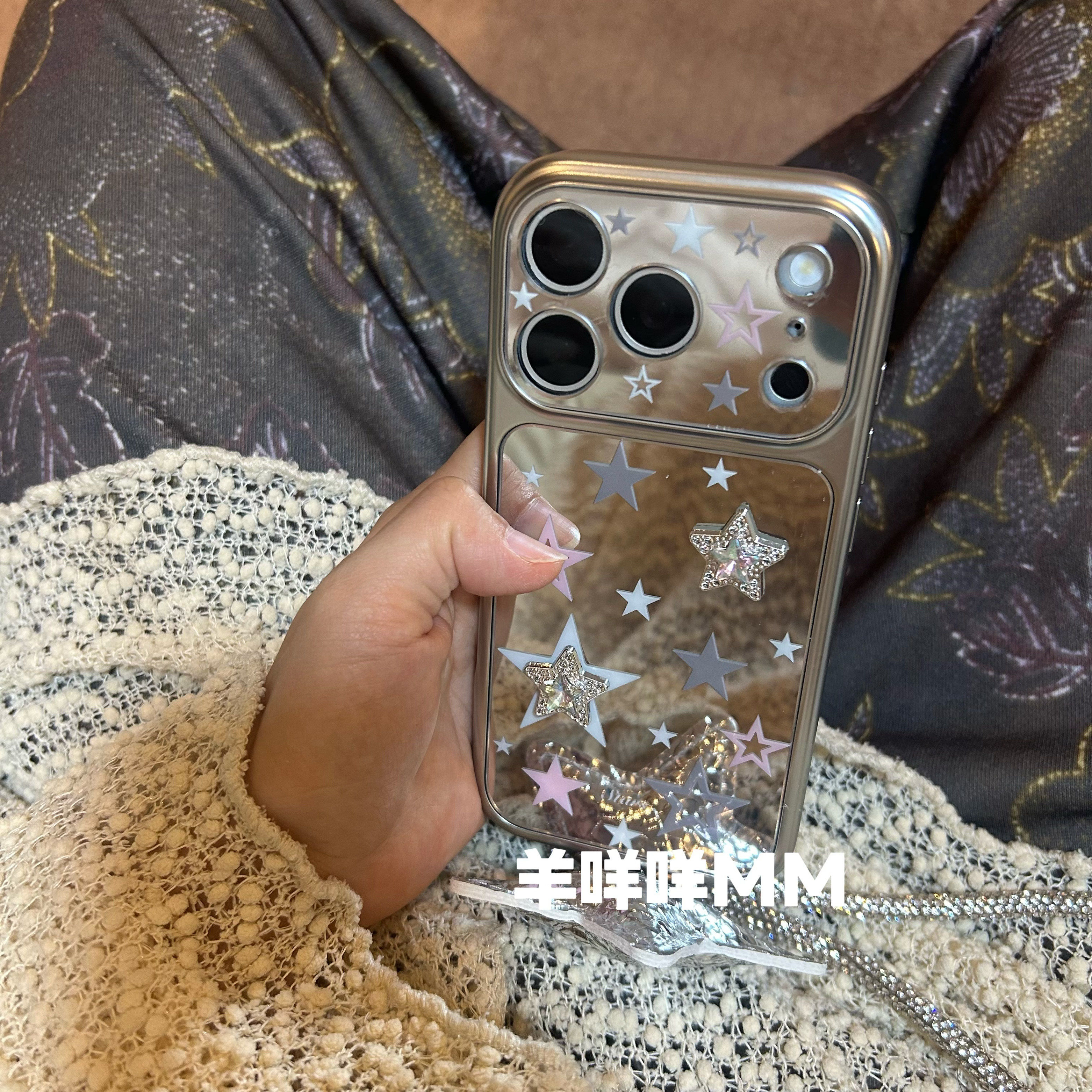 羊咩咩MM韩系简约ins小众镜面星星iPhone17Pro手机壳适用苹果16ProMax带挂绳13/14/15少女心软保护套