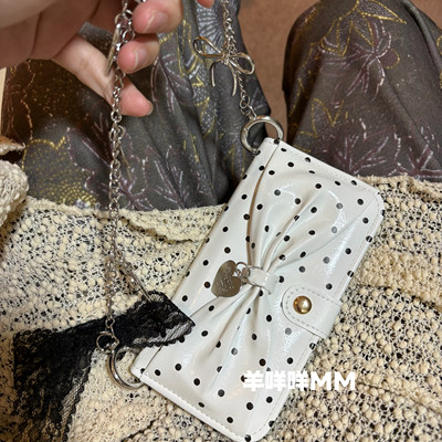 羊咩咩MM简约韩系ins甜美17ProMax适用iPhone16Pro蝴蝶结手提包手机壳13/14波点带链条15Pro女17皮保护套