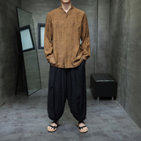 风复古盘扣立领长袖衬衣男装新中式古风汉服宽松衬衫1901-P65，男装衬衫，电商B378（原B341）