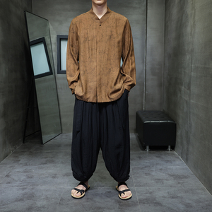 风复古盘扣立领长袖衬衣男装新中式古风汉服宽松衬衫1901-P65图片