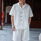 新中式盘扣翻领衬衫风蝴蝶提花半袖衬衣1925-P60，男装T恤，电商B378（原B341）