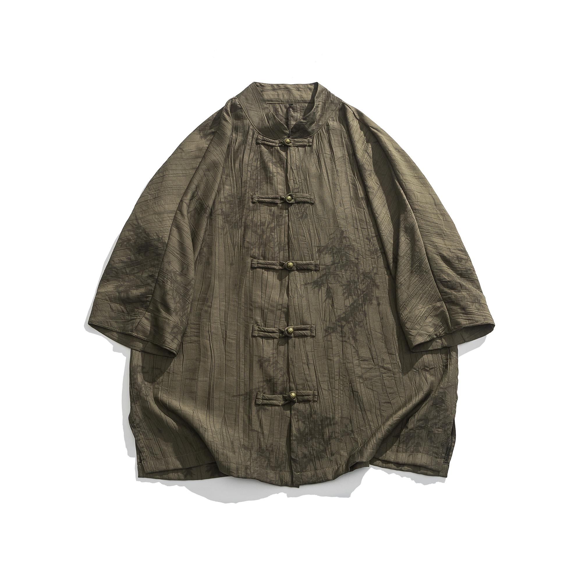 风男装古风盘扣五分袖潮夏季轻薄款冰丝短袖衬衫1905-P65,男装衬衫,电商B378（原B341）