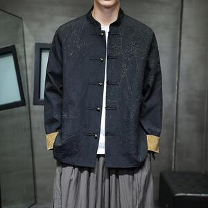 风复古夹克新中式立领铜扣唐装男青年大码汉服外套1902-P100图片