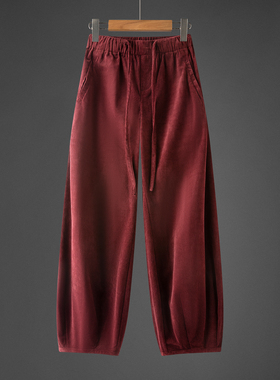 2025秋冬中国风灯芯绒宽松大码弯刀裤复古新中式休闲裤 K40-P65