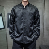 2025春新中式风男装复古长袖汉服衬衫暗纹提花立领衬衣1922-P65，男装衬衫，电商B378（原B341）
