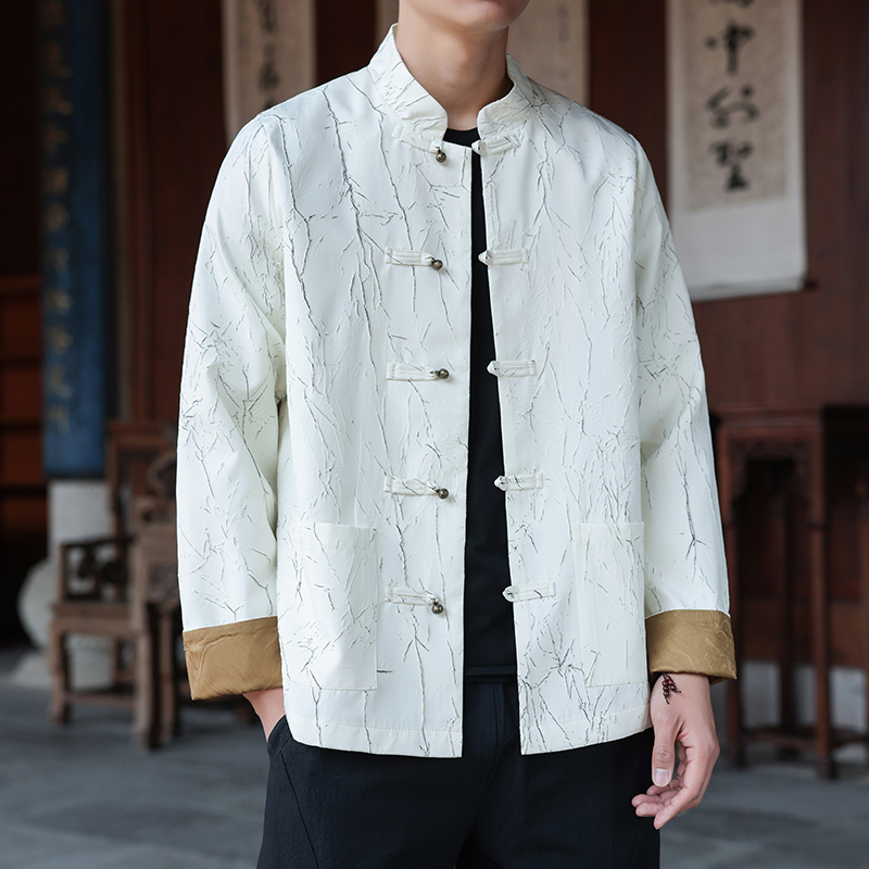 风立领盘扣唐装秋冬新中式浮雕褶皱撞色中山装1902-P100，男装民族服装，电商B378（原B341）