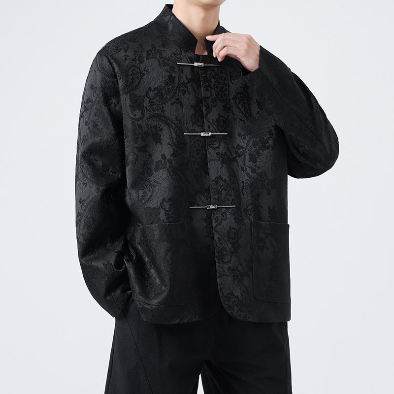 2025春新款风男装外套提花暗花盘扣唐装复古上衣1920-P100,男装民族服装,电商B378（原B341）